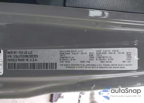 2021 Jeep Gladiator Mojave 4X4 z USA, uszkodzony, nr VIN 1C6JJTEG0ML582329